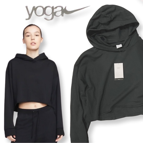 Nike Yoga Luxe Women's Cropped Fleece Hoodie Black/Iron Grey Large - Picture 12 of 16